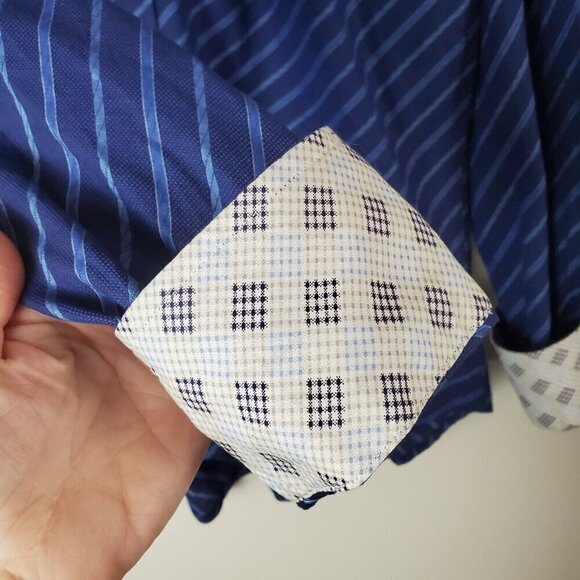 Robert Graham Shirt Mens XL Flip Cuff Blue Check Long Sleeve Button Up Cotton - Picture 10 of 15